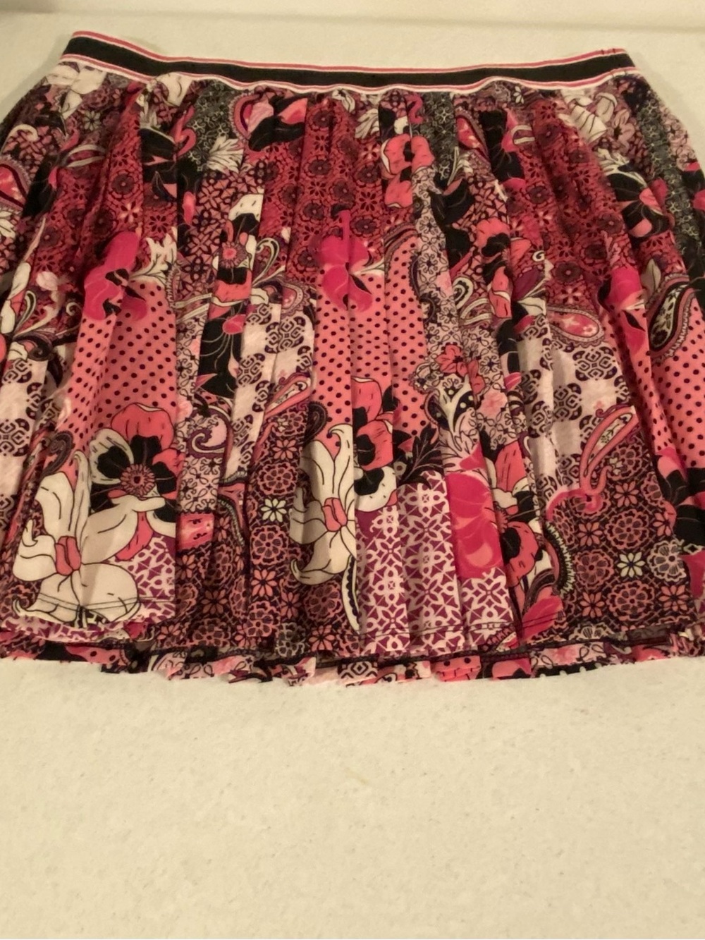 Susan Graver Courtside Social Printed Pleated Skort Pink Floral Paisley Size XL